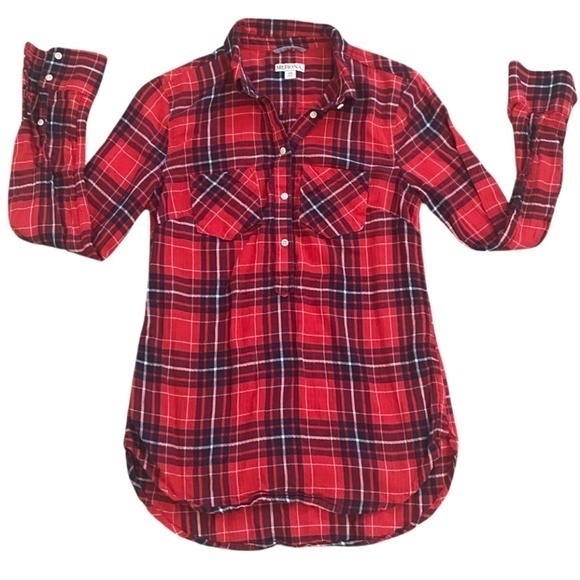 Merona Tops - Merona Red Flannel Plaid Holiday Country Tunic Long Sleeve Shirt Cowgirl XS
